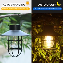 4 Pack ‌Vintage Solar Lanterns Outdoor Hanging - Waterproof IP44 with Edison Bulb - Auto On/Off Dusk to Dawn - Warm White 3000K LED for Garden, Patio, Porch, Yard, Pathway Decor