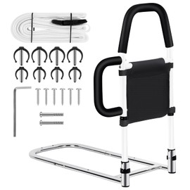 Okvpajdo Bed Rails for Elderly Adults Safety Height Adjustable Senior Bed Assist Rail with Non-Slip Handle Medical Bed Support Bar with Free Storage Bag and Fixing Strap Fits King Queen Full Twin Bed