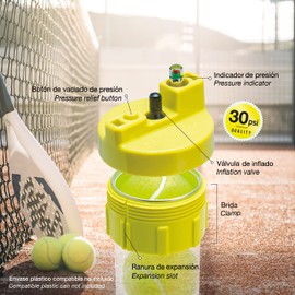 BALL RESCUER: Tennis/Padel Ball Life Extender – Converts Plastic Tennis/Padel Ball Containers to a 30 psi Ball Pressurizer – Needs a Bicycle Pump to pressurize (ball container and pump not included).