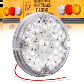 True MODS 7" Round 47-LED Reverse Tail Light for School Bus Transit Vehicles Refuse Hauler [DOT FMVSS-108] [SAE (2) R] [Back-up Signal] [9-16V DC] for Trailer Truck - White