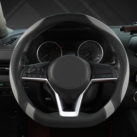 West Llama Flat Bottom Car Steering Wheel Cover for Nissan,D Shaped Steering Wheel Cover for Rogue,Altima,Kicks (Black+Gray-Standard Size)