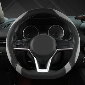 West Llama Flat Bottom Car Steering Wheel Cover for Nissan,D Shaped Steering Wheel Cover for Rogue,Altima,Kicks (Black+Gray-Standard Size)