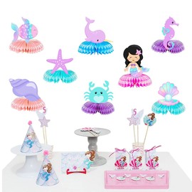 8 Pcs Mermaid Honeycomb Centerpiece Under The Sea Table Decorations Ocean Themed Marine Creature Decoration Fish Ocean Sea Animal Table Honeycomb for Beach Themed Birthday Party