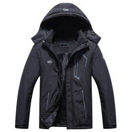 Pooluly Men's Ski Jacket Warm Winter Waterproof Windbreaker Hooded Raincoat Snowboarding Jackets Black-S