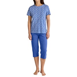 CALIDA Shell Nights Ladies Soft Quality Elasticated Waistband Bodycon Fit 3/4 Pyjamas, Dazzling Blue