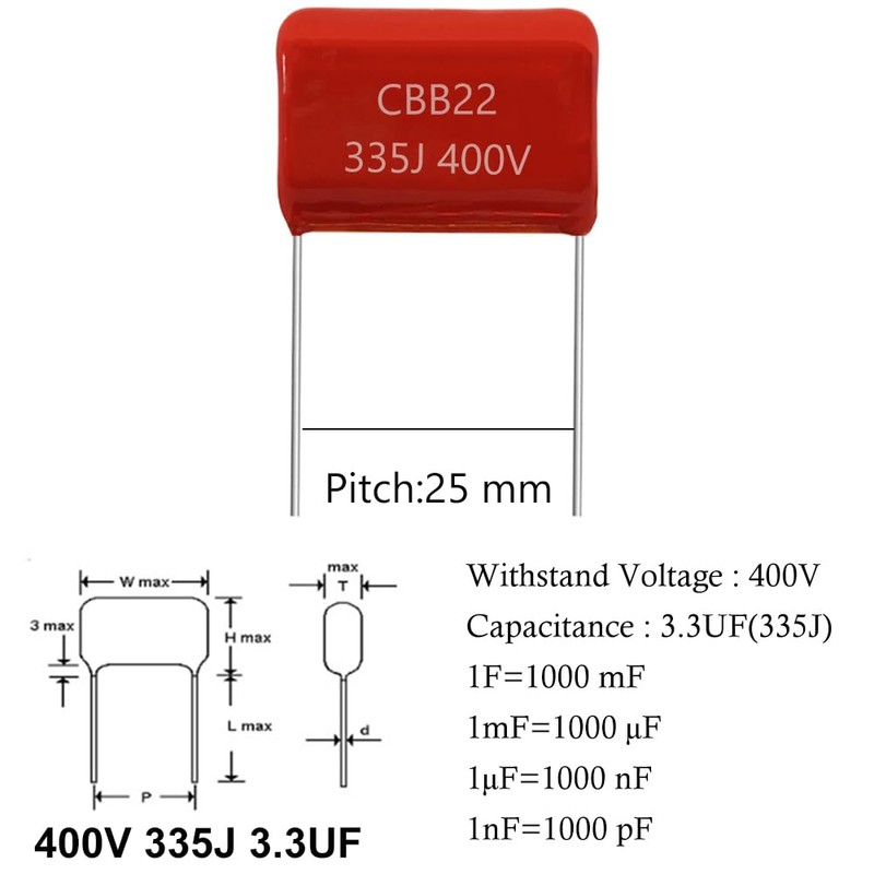XUGERIP 10pcs 400V 335J 3.3UF CB22 Metallized Polypropylene Polyester Film
