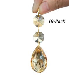 Waner Teardrop Pendants Chandelier Crystal Prisms Pendants Glass Pendants Beads, Pack of 10 (Champagne)