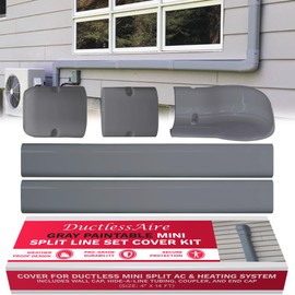 DuctlessAire Paintable Mini Split Line Set Cover Kit - Lineset Cover for Ductless Mini Split Air Conditioner Unit - Cable Covers - Wall Cap, Hide-A-Line, Coupler, End Cap & Elbow (Gray, 4" x 14 ft.)