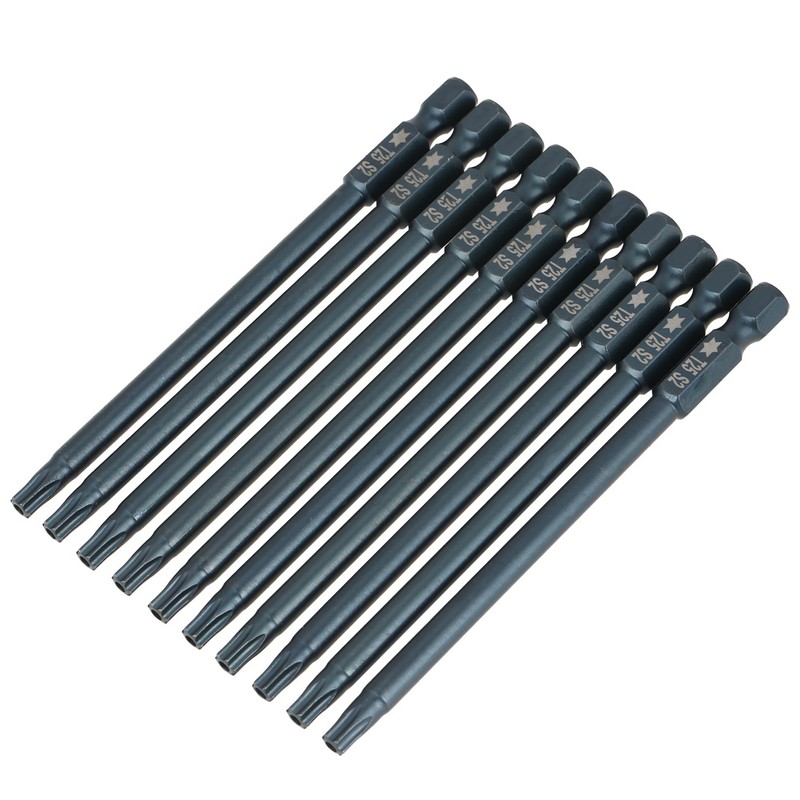 10 pcs 100mm 1/4" Hex Shank T25 Magnetic Security Star