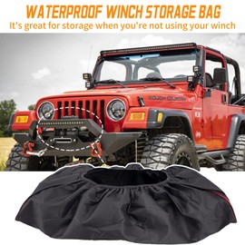 Cover for Winch, Winch Protective Cover, Waterproof Anti-Dust Winch Protective Cover for Capacity 8,000-17,500 lbs Trailer, SUVs, UV-Resistant, Black