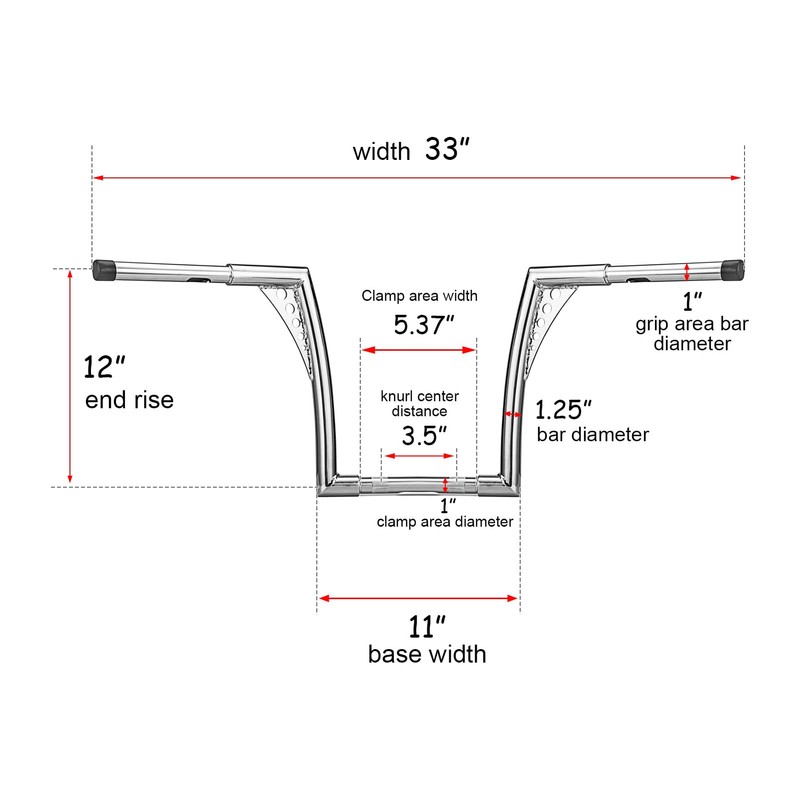 WSays 12" Rise Ape Hangers Handlebar 1-1/4" Diameter Handle Bar