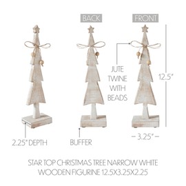 VHC Brands Star Top Christmas Tree Narrow White Wooden Figurine 12.5x3.25x2.25