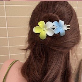 Vacaonio French Flower Hairclip for Women Large Acrylic Flower Alligator Hair Clip Claw Yellow Blue Flower Hair Clips Flower Non Slip Hairclips Barrette Flower Long Curly Hair Clip Decorative