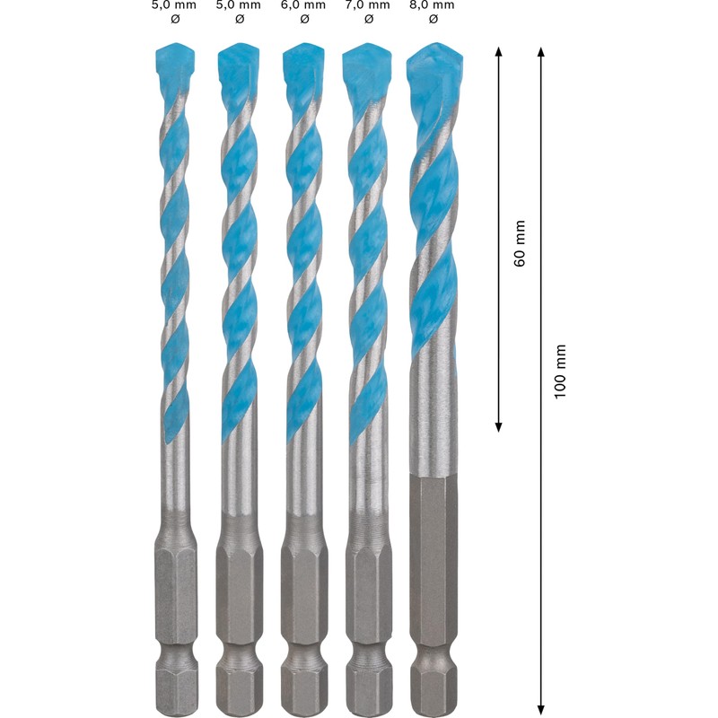Bosch Professional 5 x Expert HEX-9 MultiConstruction Drill Bit Set