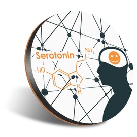 1 x Round Jumbo Size Coaster 12cm Serotonin Hormone Joy Cork Backed MDF Glossy Tea Coffee Accessory #60899