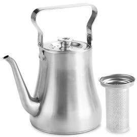 GURUDAR 68OZ/2000ML Stainless Steel Teapot with Removable Infuser for Loose Leaf & Tea Bags, Stovetop Safe Tea Maker Water Kettle for Home Kitchen Hotel Restaurant Outdoor, Silver