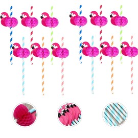 Cocktail Straws, Pack of 50 3D Paper Straws, Biodegradable Disposable Drinking Straws with Flamingo for Tropical Drinks, Beach, Birthday, Wedding, Hawaii, Party Decoration