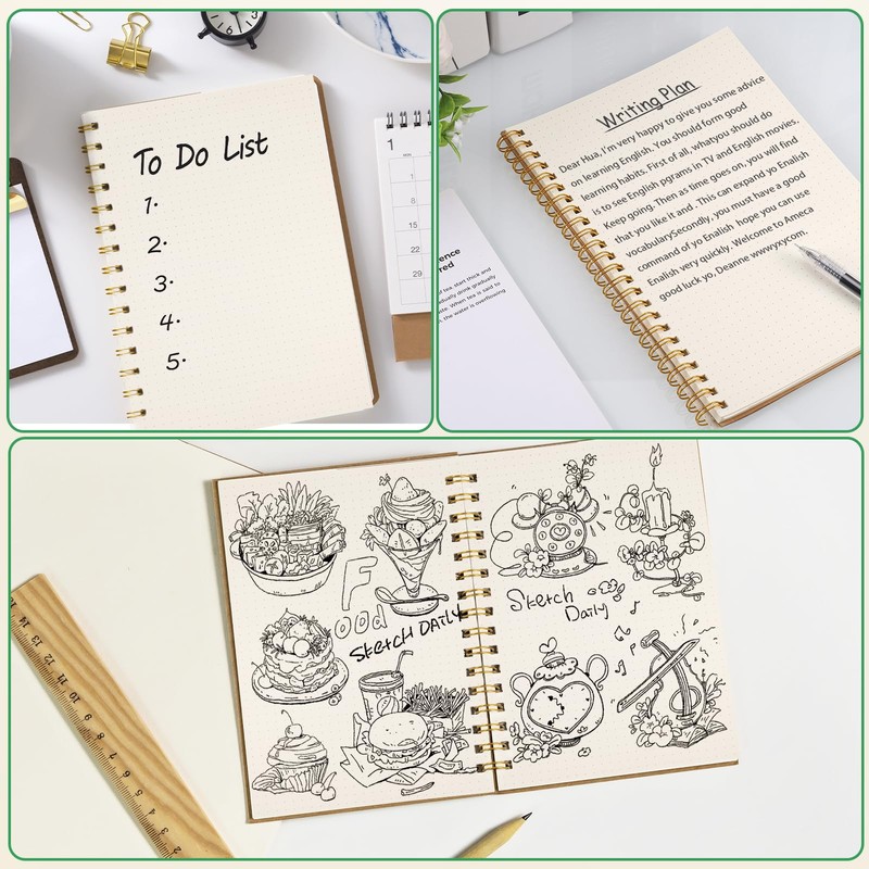 JIANTA Dotted Spiral Binding Notebook A5, 4 Pack Spiral Notepad