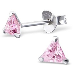 Triangle Earrings with Cubic Zirconia Stones 925 Sterling Silver Pink