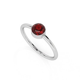 LUSTRE AND LIGHT Natural Garnet Round Stackable Ring for Women in Sterling Silver, January Birthstone Jewelry Gifts for Her (US-10, Bezel-Set)