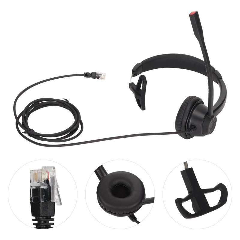 RJ9 Telephone Headset Noise Cancelling Unilateral Corded Business Headphone with