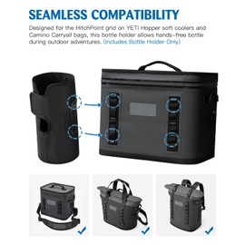 WEIGUZC Bottle Holder for HitchPoint Grid on Any YETI Hopper Soft Cooler or Camino Carryall - 600D Waterproof Oxford with 2mm Pearl Cotton - Hands-Free Water Bottle Carrier