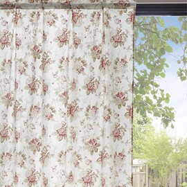 DaDa Bedding 2-Pack Dainty Cottage Floral Window Curtain Panels - Natural Semi Sheer Cottage Botanical Straight Tailored Edge - Light Pastel Garden Pink Roses Bedroom Bath Kitchen Décor - 54" x 95"