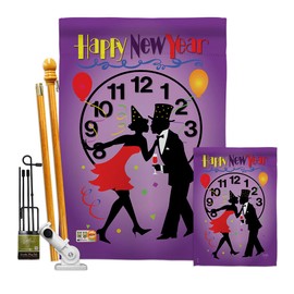 Breeze Decor New Year Garden House Flags Kit Winter Clock Countdown Champagne Party Fireworks Celebrate Small Decorative Gift Yard Banner Made in USA 28 X 40