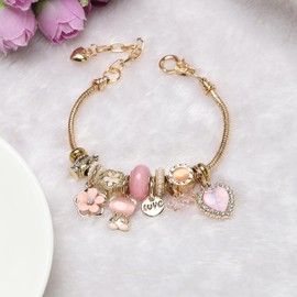 DS Charm Bracelets for teen girls exquisite cute cartoon friendship bracelet Gold Stainless Steel Bangle birthday Gift box Adjustable little girls kids jewelry holiday gifts (GOLD-3)