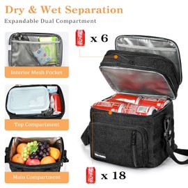 Tirrinia Expandable Lunch Bag - Double Deck Insulated Large Lunch Box for Men Women - Reusable Cooler Bag for Work, Picnic, Travel