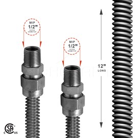 Highcraft GUHD-TT12-12B Gas Line Hose 5/8" O.D. x 12" Length with 1/2" MIP Fitting, Uncoated Stainless Steel Flexible Connector, 12 Inch