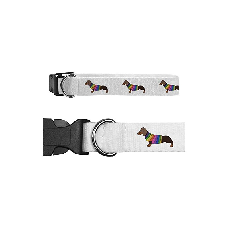 Small 'Dachshund In Rainbow Coat' Dog Collar (PR00023163)