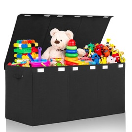 Extra Large Toy Box 167L, Sturdy Toy Storage Chest Organizer Bin Baskets with 2 Removable Divider for Boys, Girls, Kids, Nursery, Bedroom, Playroom, 35.5"x17" x17" (Linen Black)