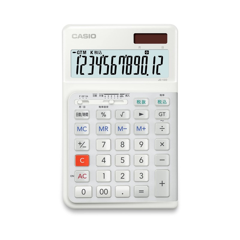 Casio JE-12D-WE-N Ergonomic Calculator, 12-Digit Day & Time Calculator, Just