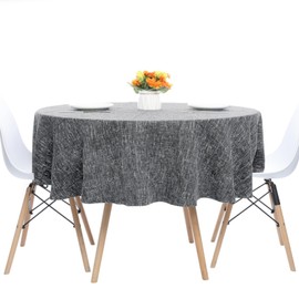 Linen Textured Round Tablecloth Solid Color Cotton Linen Heavy Duty Fabric Water Resistant Table Cover for Dining, Farmhouse, Kitchen, Tabletop Decoration (70inch, Dark Gray)