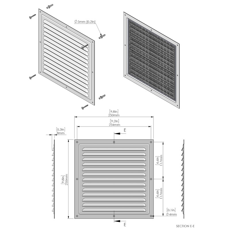 Air Vent Cover Made from Galvanized Steel 25 x 25