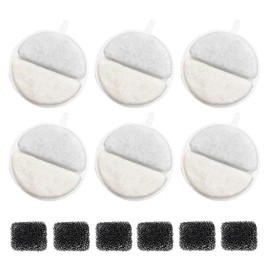 6 + 6 Pieces Drinking Fountain Cat Replacement Filter, Filter Cat Fountain for 84 FL oz/2.5 L Drinking Fountain for Cats and Dogs, with Carbon Filter and Foam Filter