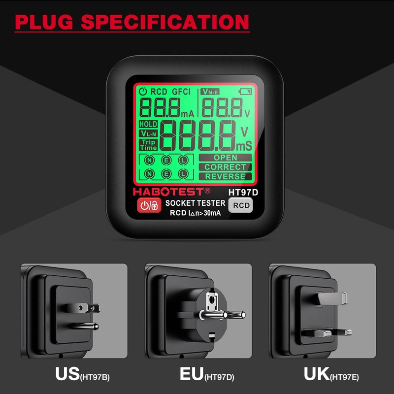 Irfora HT97D Digital Socket Tester Voltage Test EU Socket Detector
