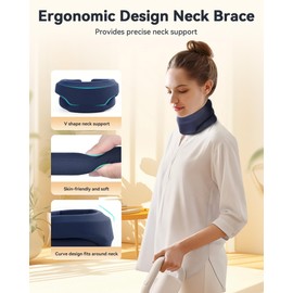 BETOVIN Heated Neck Brace Cervical Collar - Neck Support Brace with Heating Pad, Soft Foam Wraps Keep Vertebrae Stable and Aligned for Relief of Cervical Spine Pressure for Women & Men (L Size) Blue