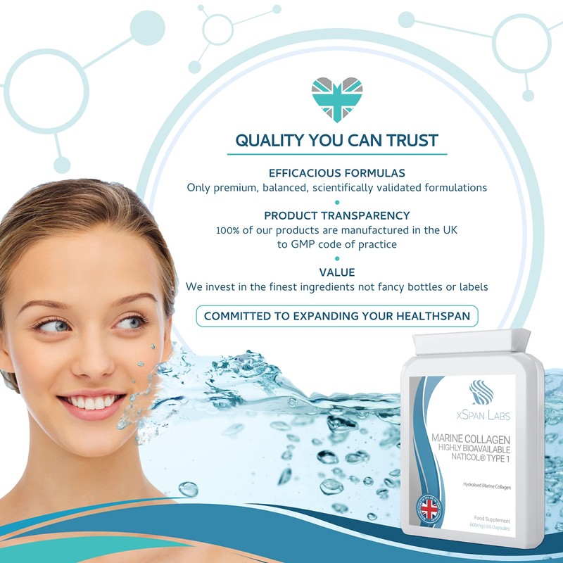 Marine Collagen 600mg 60 Capsules - Highly Bioavailable Naticol® Type