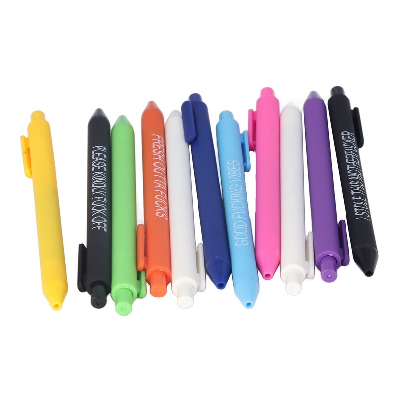 11Pcs Press Ballpoint Pen Colorful Shell 0.5mm Ballpoint Pen Black