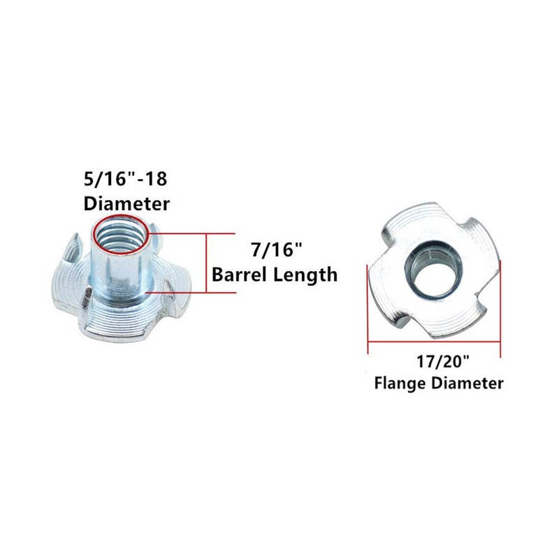 Eowpower 50 Pieces 4 Pronged Zinc Plated Tee T-Nut 5/16"-18