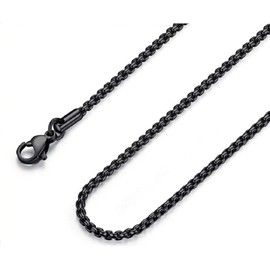 FOSIR Mens Black Rolo Chain Necklace, Stainless Steel Chain for Men and Women, Wide 3mm,18 Inch