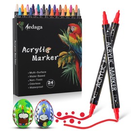 AEDAGA 24 Colors Acrylic Paint Pens,Dot Makers for Kids Adults,Acrylic Paint Markers Dual Tip with Fine Tip and Dot Tip for Glass, Stone, Wood, Canvas, Paper, Pottery