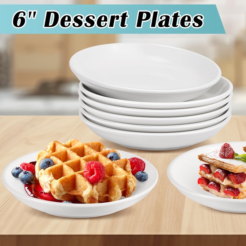 Cabaubl White Dessert Plates Ceramic,Set of 6 Small Dinner Plates,6
