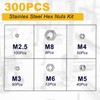 300pcs Hex Nuts Assortment Kit M2.5 M3 M4 M5 M6