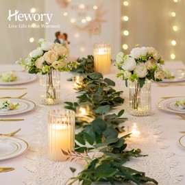 Hewory Glass Hurricane Candle Holder Set of 6, Clear Glass Candle Holders for Pillar Candles Floating Candles, 6 inch Glass Cylinder Hurricane Vases for Centerpieces Wedding Christmas Home Decor