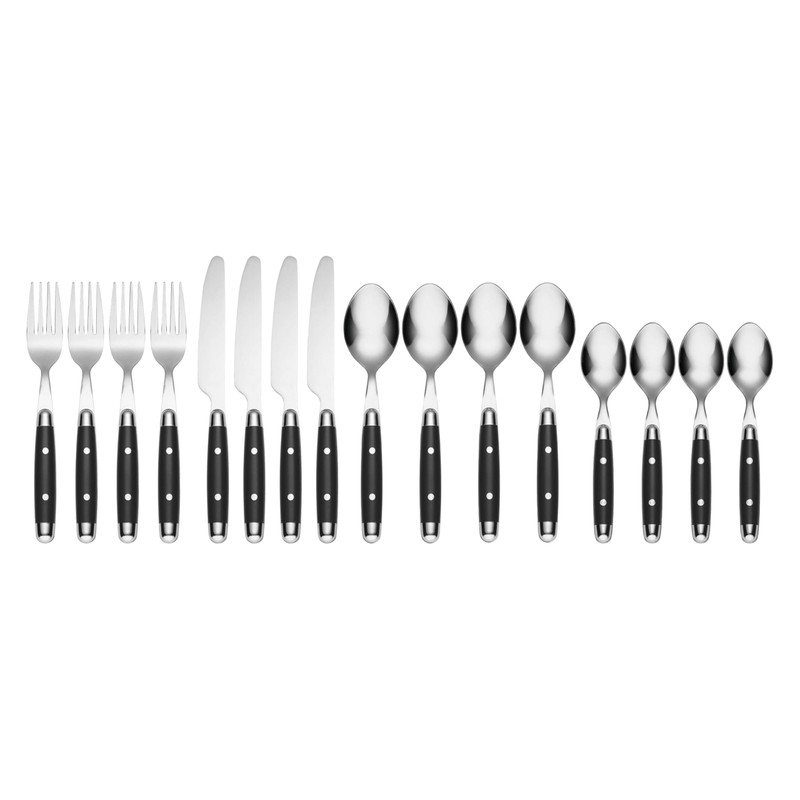 Cambridge Silversmiths 16 Piece Jubilee Flatware Set, Black