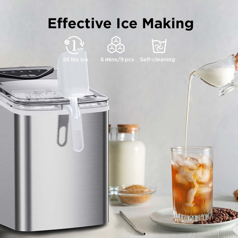Silonn Countertop Ice Maker, 9 Ice Cubes in 6 Mins,