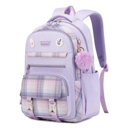 ASKSKY Girls Backpack for School, Kawaii Bookbag for Teen Multiple Pockets School Bag for Primary Elementary Middle School, Age 6-14,Purple